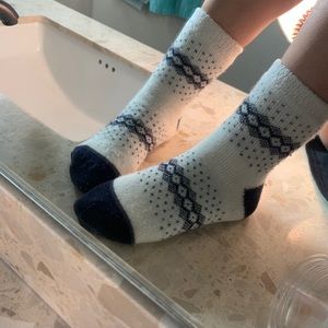 soft blue and white fuzzy socks
